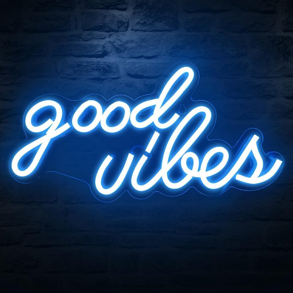 Good Vibes Neon Sign USB Powered Ice Blue Wall Decor for Bedroom 16.1x8.3x0.6